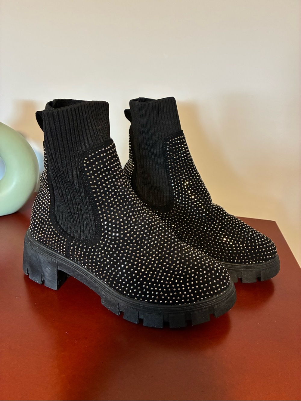Design Lab Studded Knit Platform Chelsea Booties